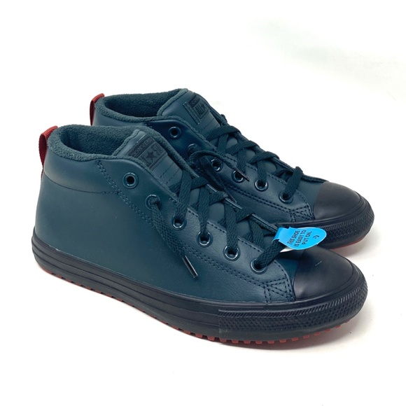 Converse Chuck Taylor Street Mid Top Green Kids Women's Leather Sneakers 672118C - Picture 2 of 10